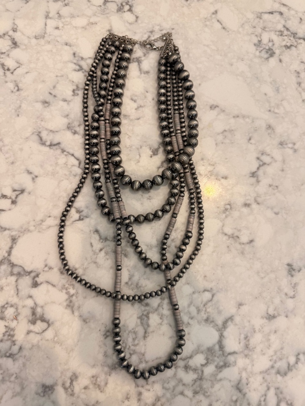 Silver Navajo Layered Pearl Bead Necklaces